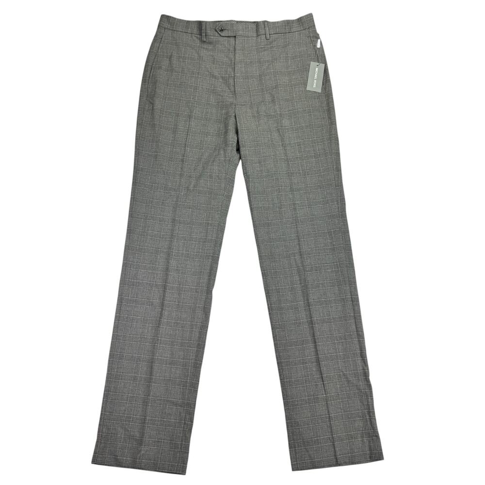 Michael Kors Mens Marvin Classic Fit Stretch Plaid Dress Pants Gray 34x34